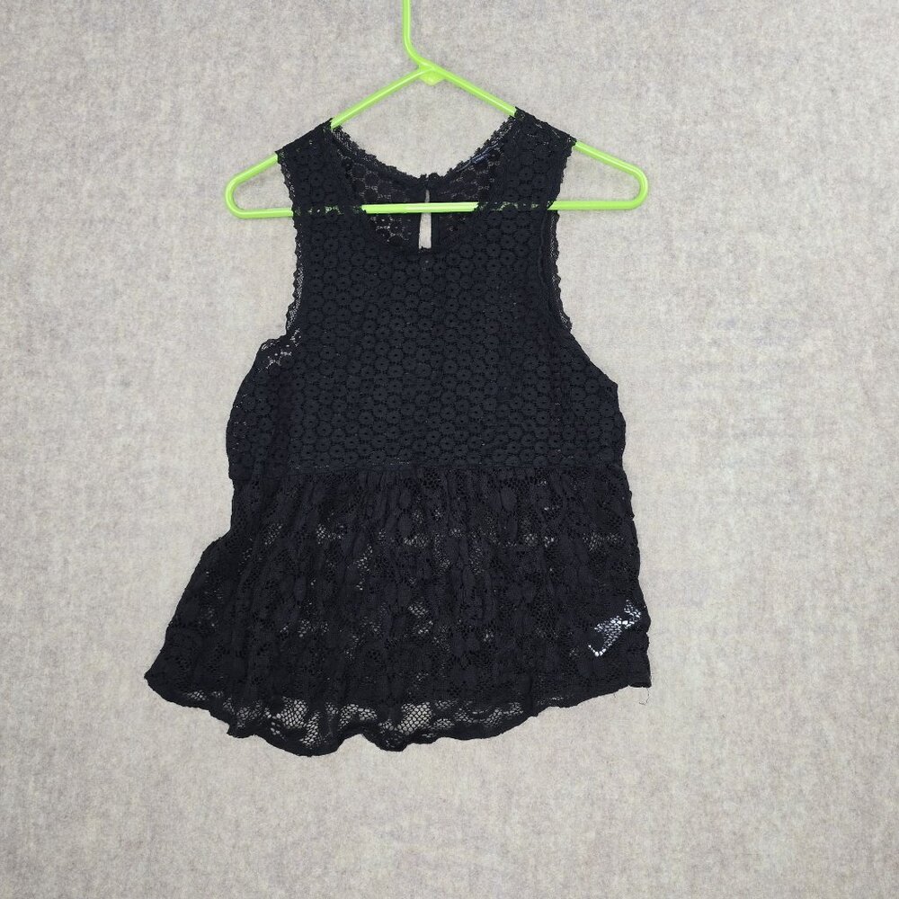 American Eagle Outfitters Women Black Lace Sleeveless Blouse Size S Cotton Blend